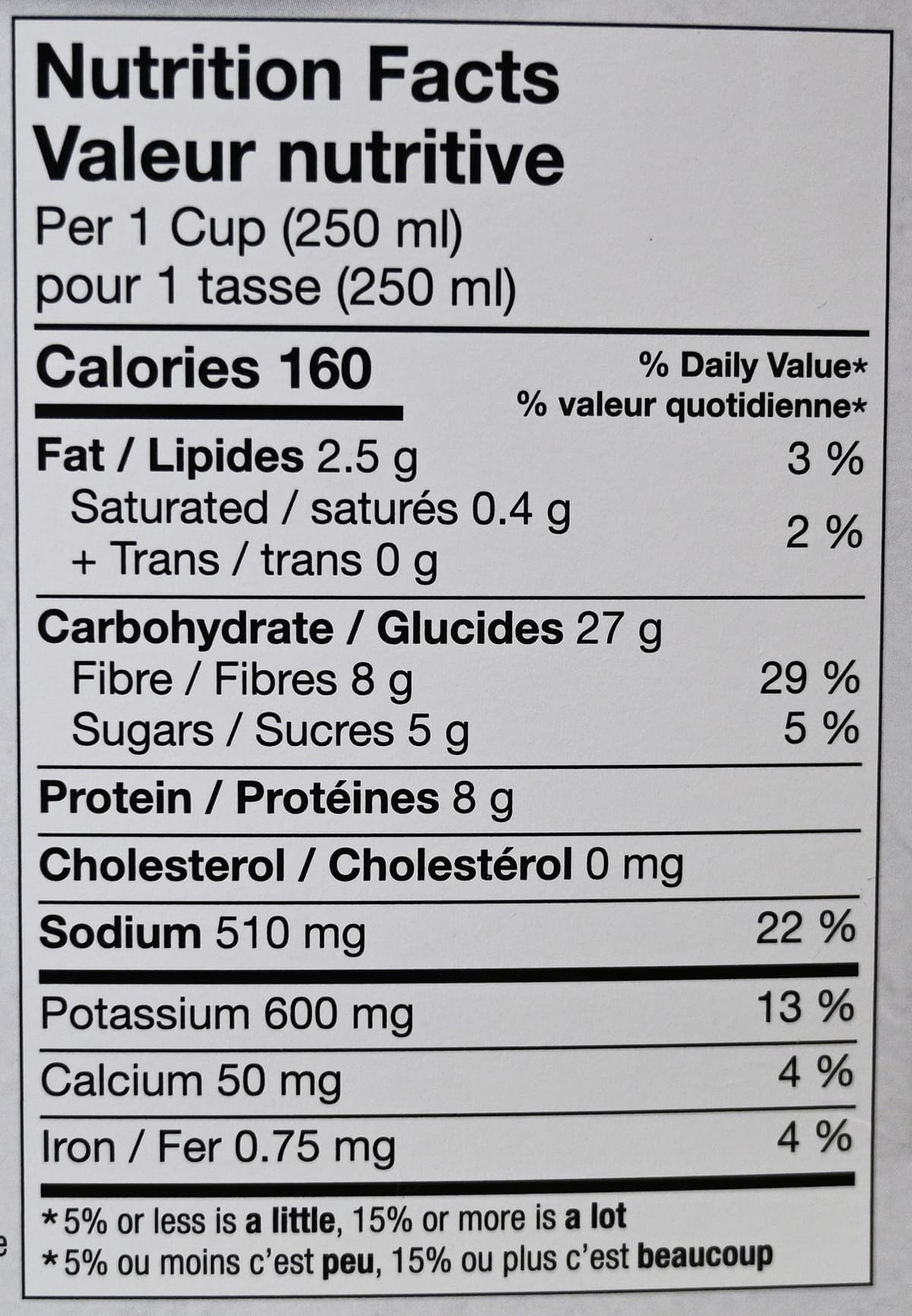 Image of the nutrition facts for the soup from the back of the box.