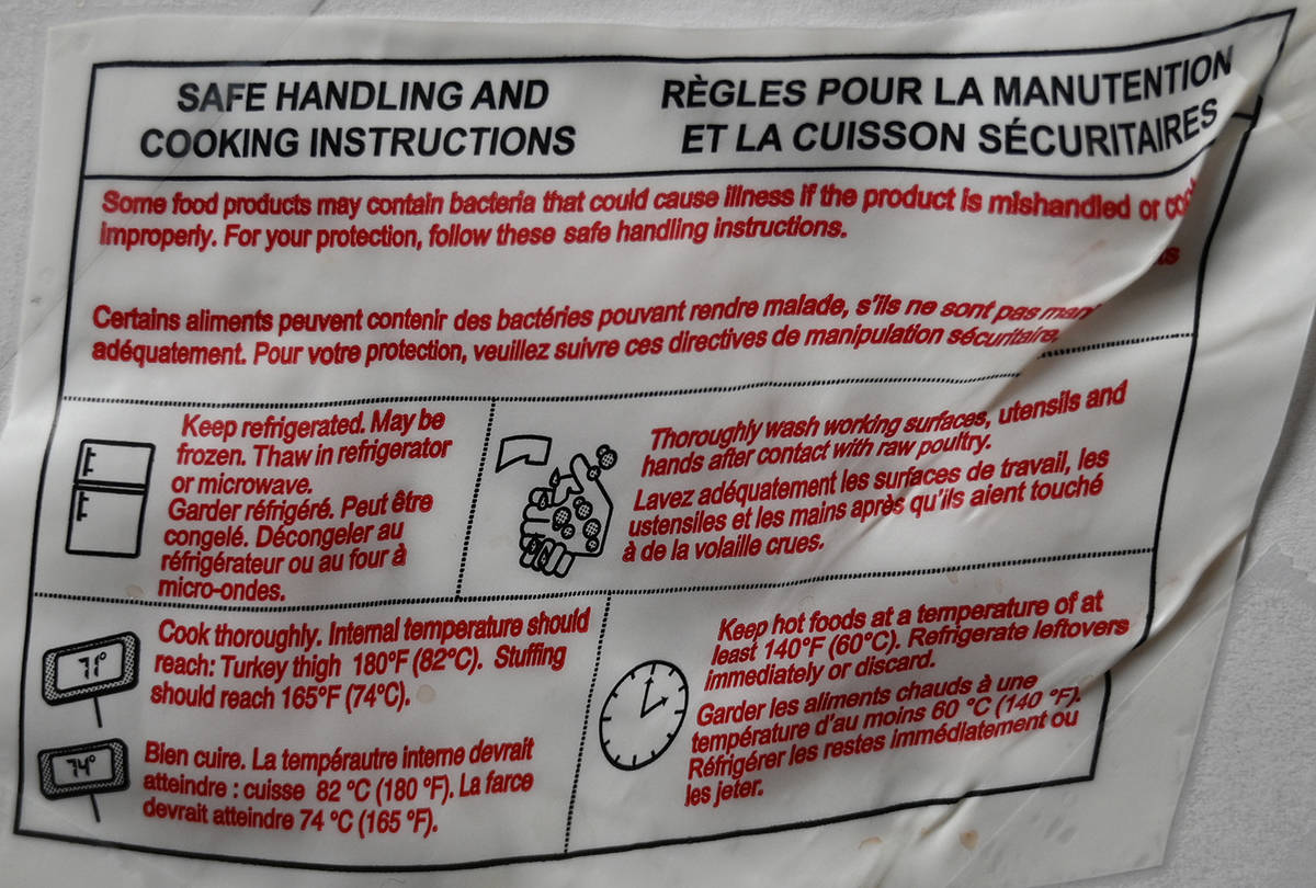 Image of the safe handling instructions for the turkey from the package.