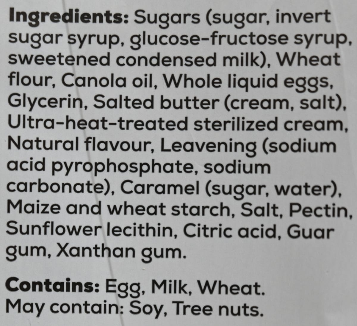 Image of the ingredients for the muffin bites from the back of the package.