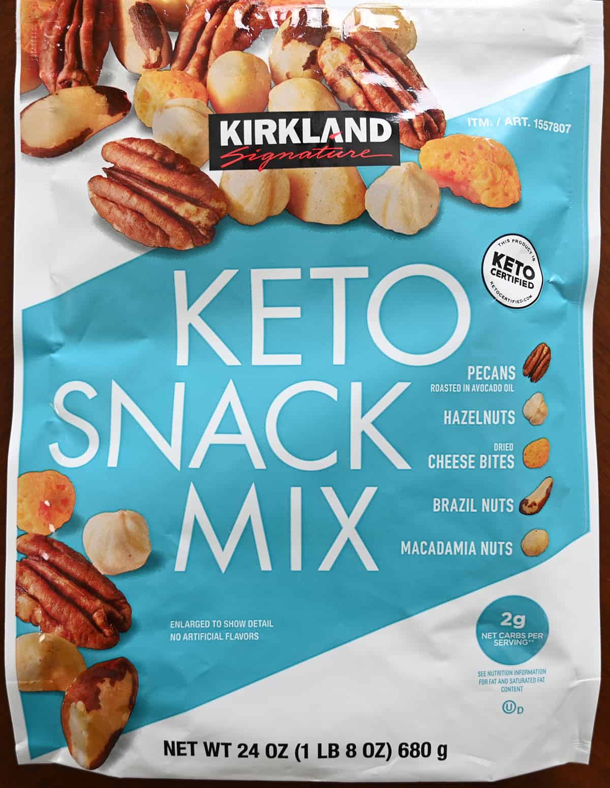 Closeup image of the front of the keto mix bag showing the size of the bag and that it's keto certified. 