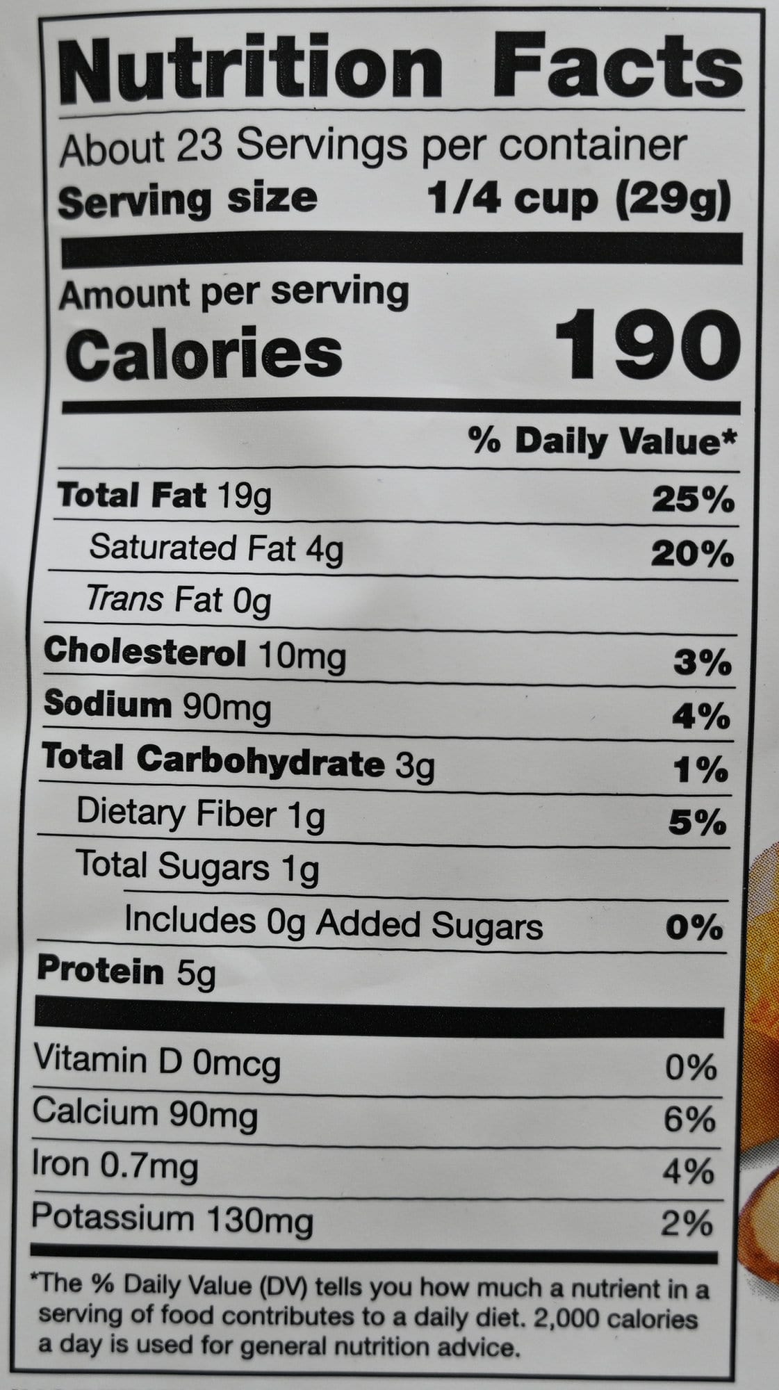 Image of the nutrition facts for the keto mix from the back of the bag.