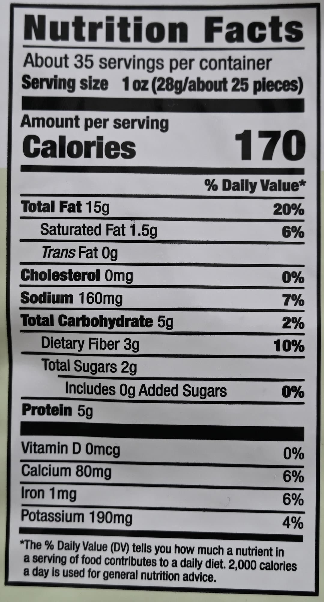 Image of the nutrition facts for the almonds from the back of the bag. 