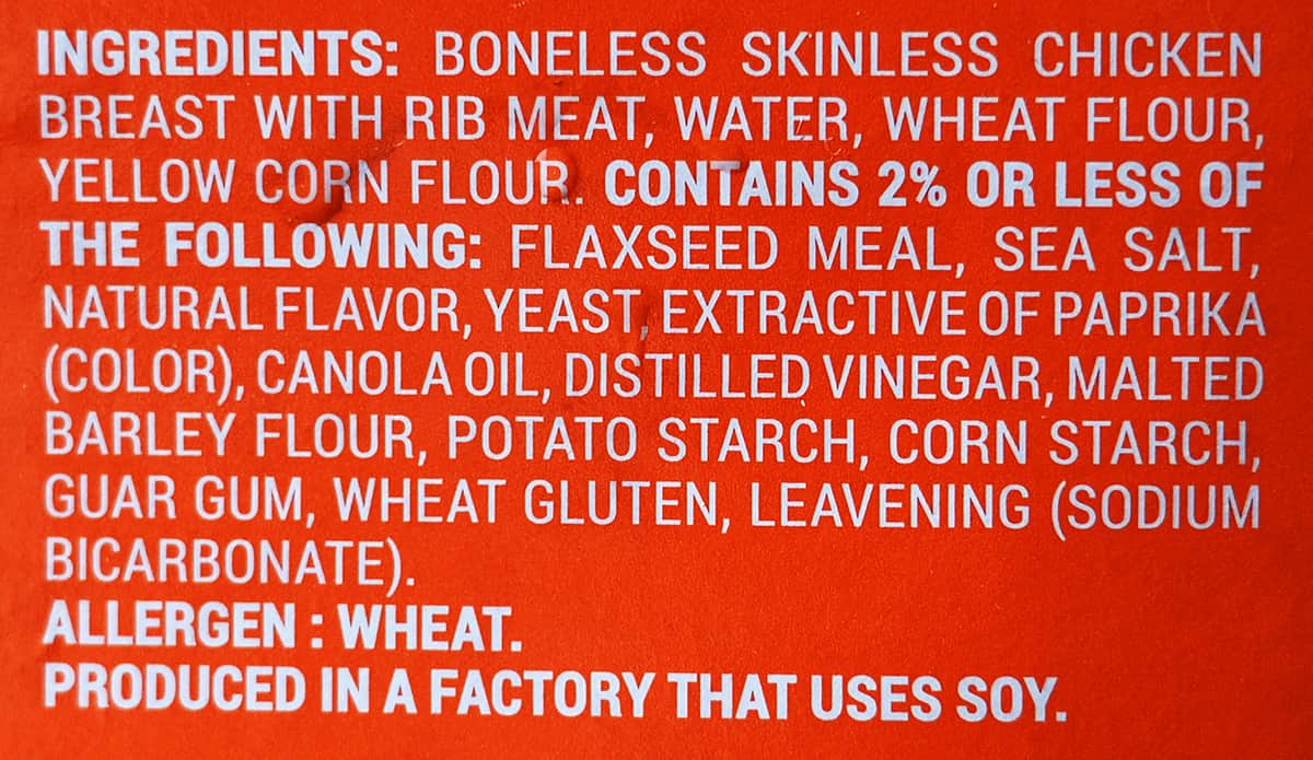 Image of the ingredients for the dino nuggets from the back of the box.