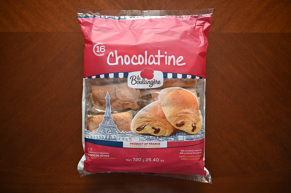 Image of the Costco La Boulangere Chocolatine bag unopened sitting on a table.