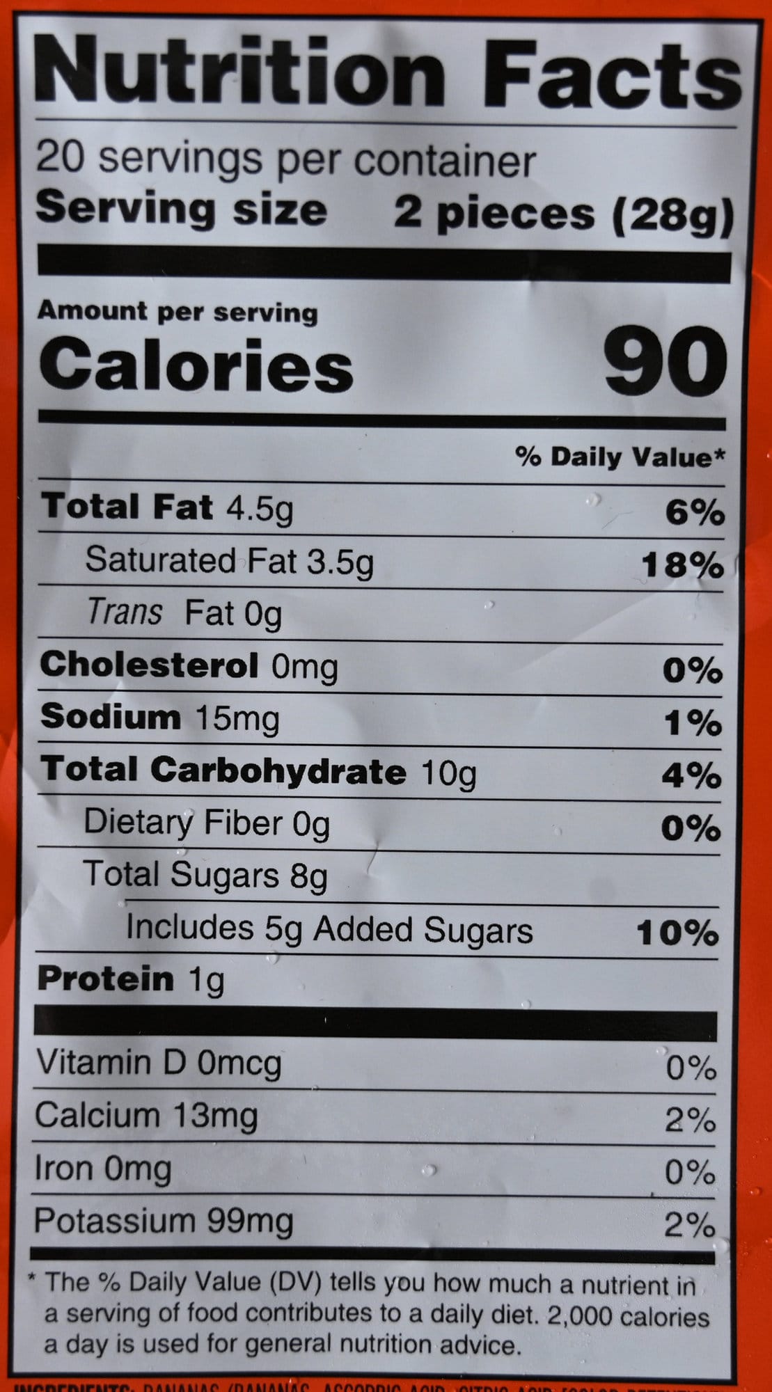 Image of the nutrition facts from the back of the bag.