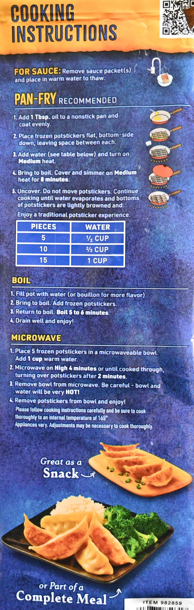 Image of the cooking instructions from the back of the bag.