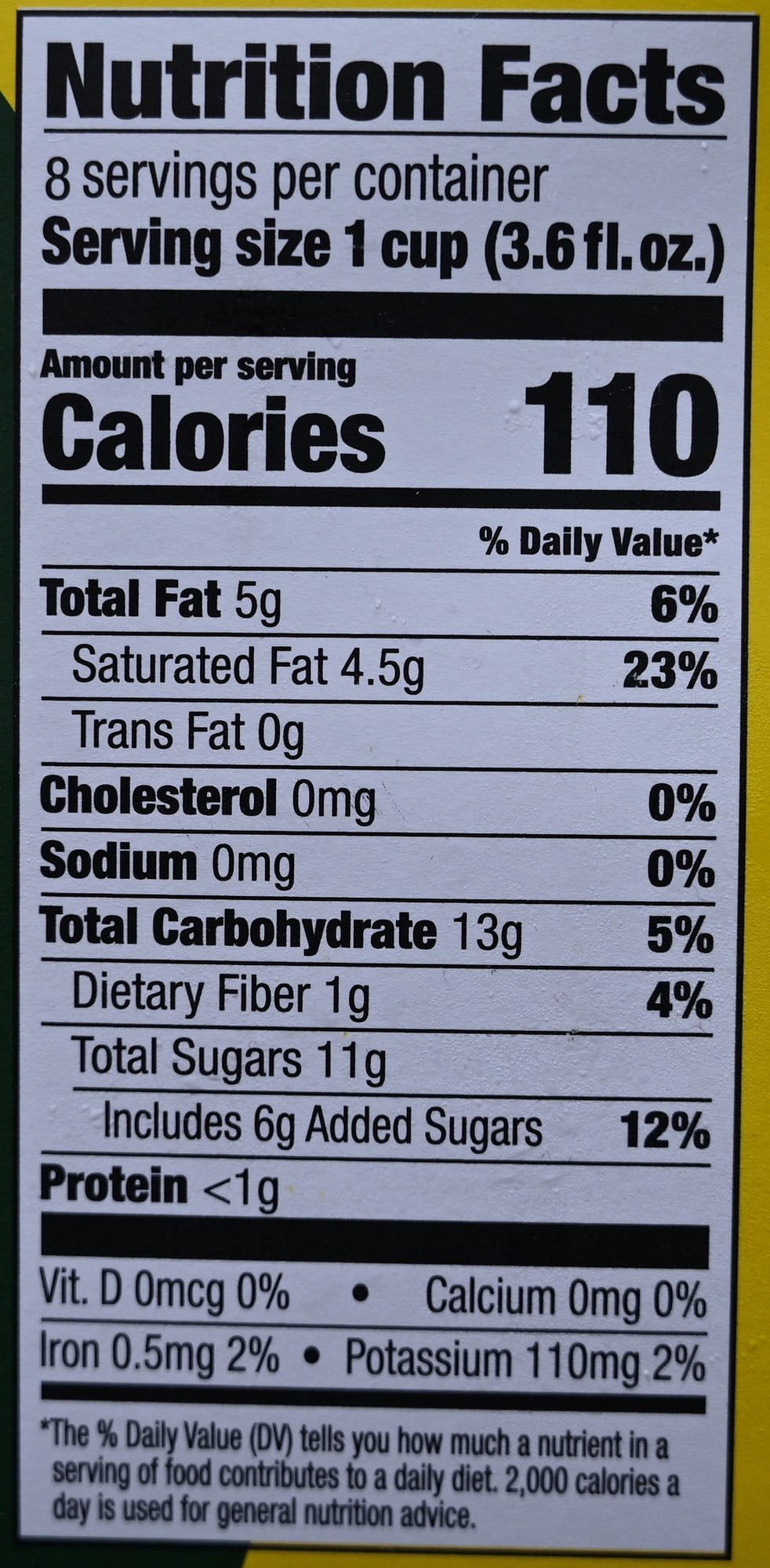 Image of the nutrition facts for the Dole Whip from the back of the box.