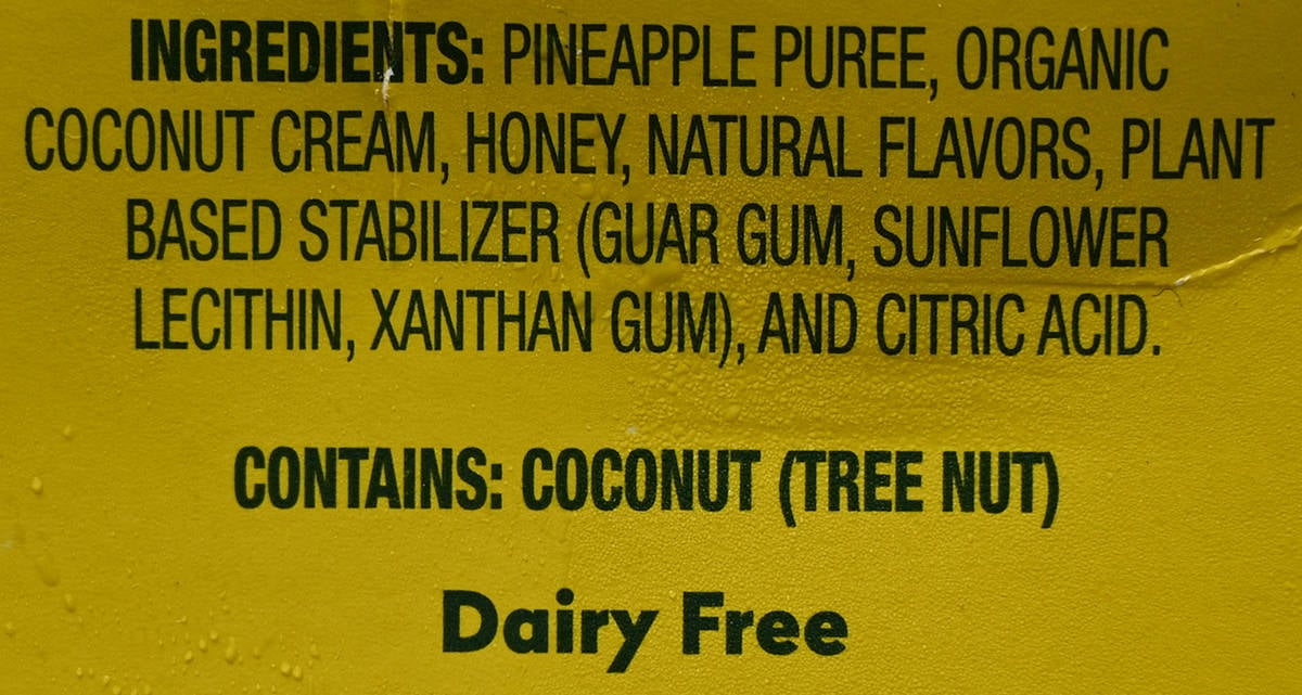 Image of the ingredients for the Dole Whip from the back of the box.