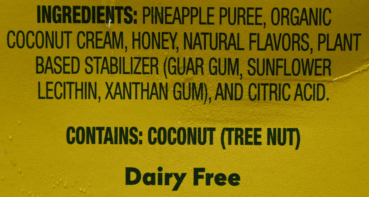 Image of the ingredients for the Dole Whip from the back of the box.