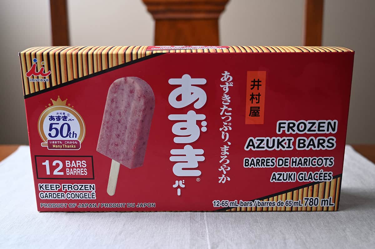 Image of the Costco Imuraya Frozen Azuki Bars box unopened sitting on a table.