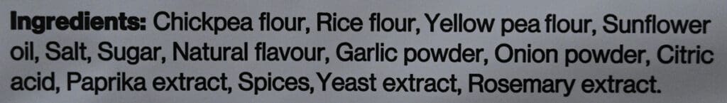 Image of the ingredients for the puffs from the back of the bag.