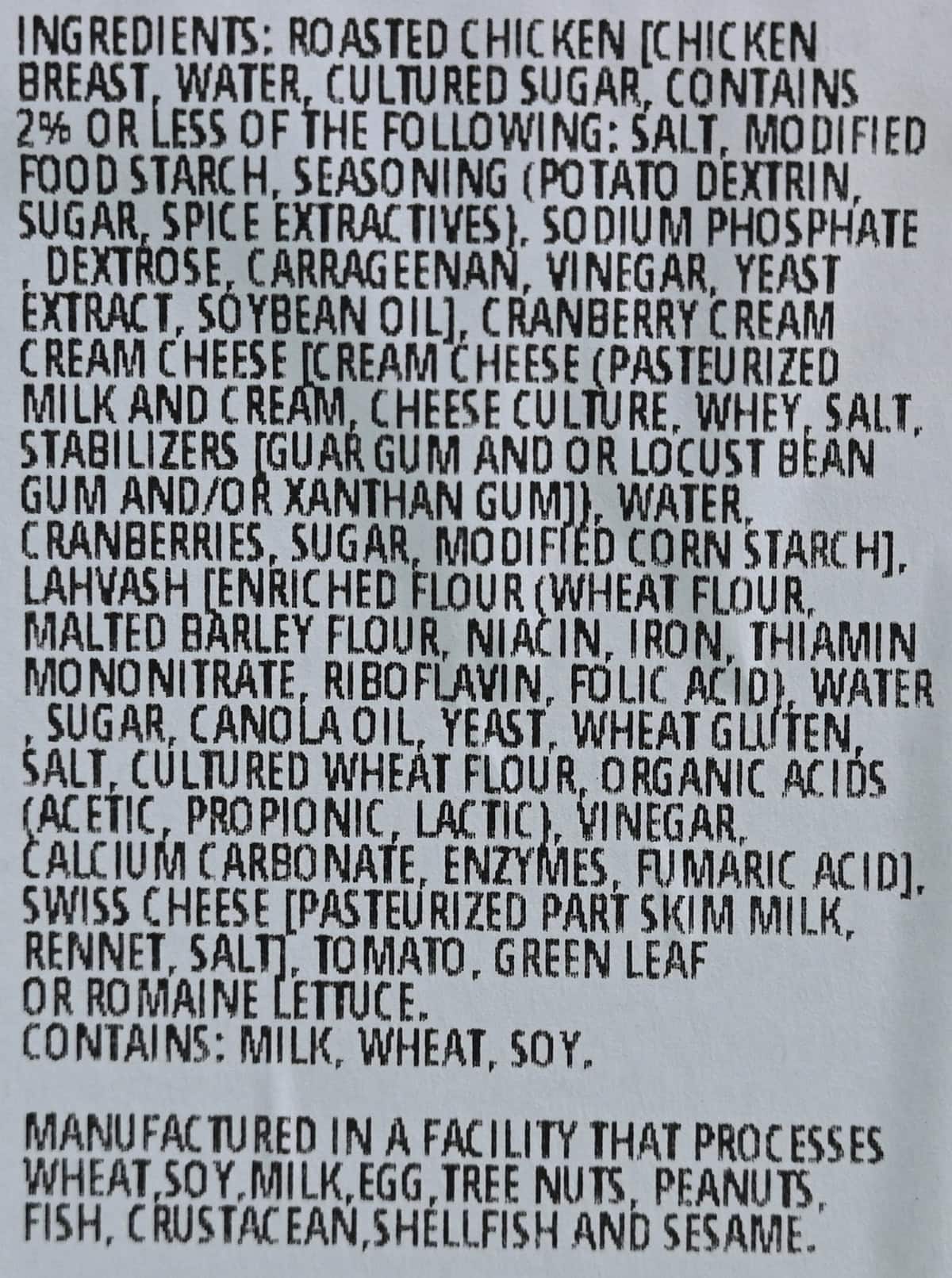 Image of the ingredients list for the rolls up from the packaging. 