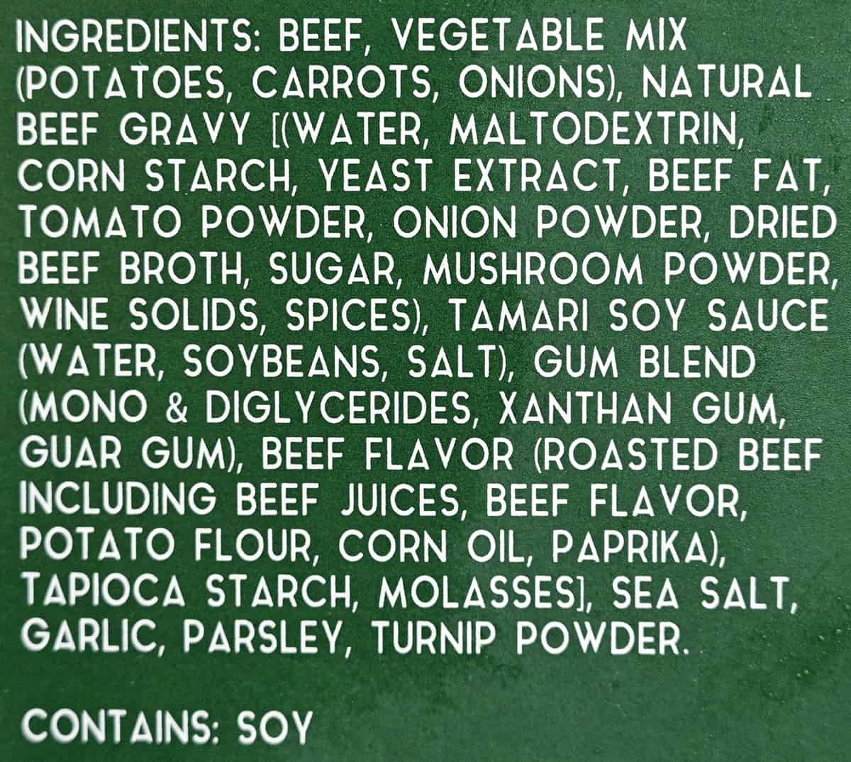 Image of the ingredients for the stew from the back of the box.