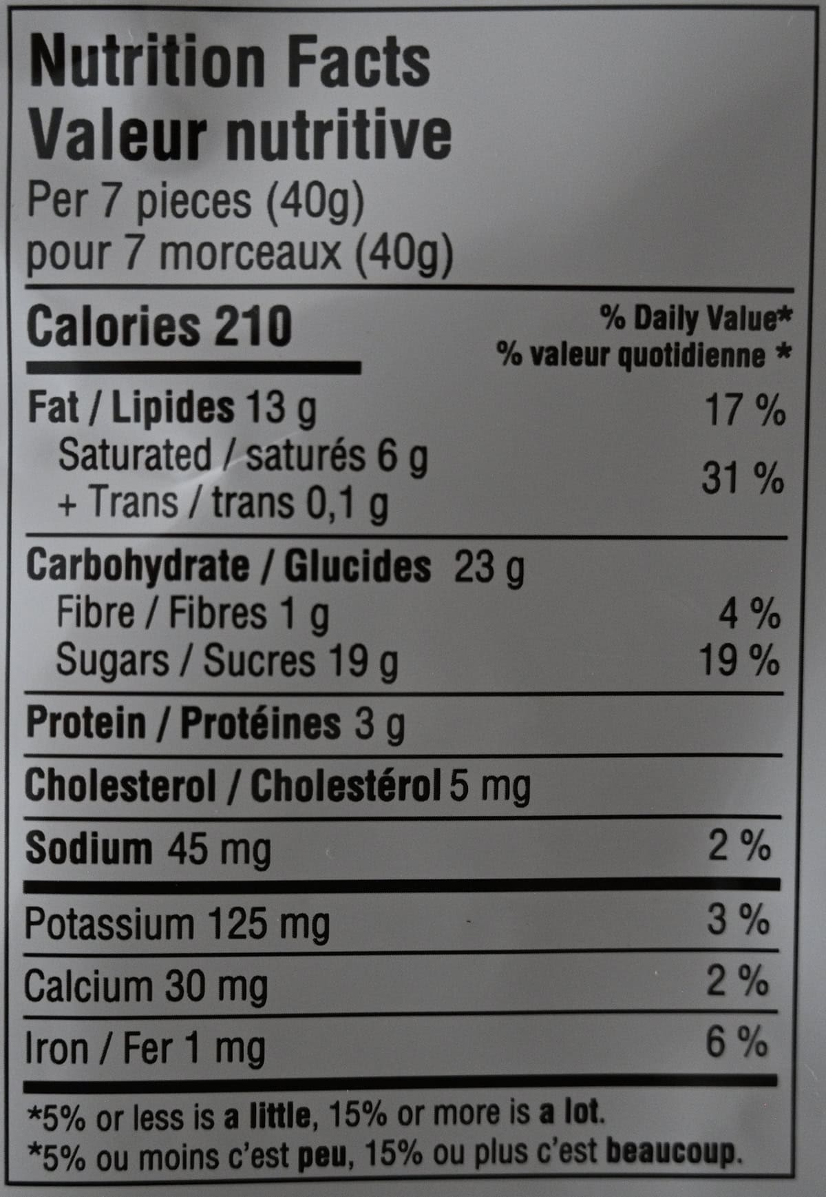 Image of the nutrition facts from the back of the bag.