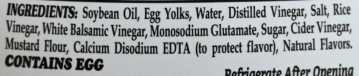 Image of the ingredients list for the Kewpie mayo from the back of the bottle.