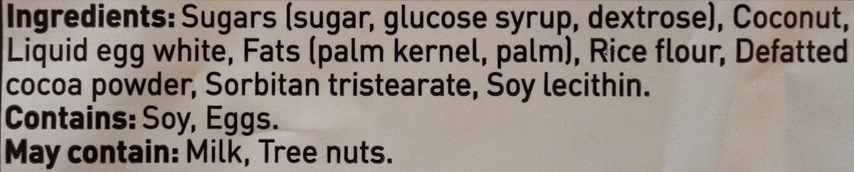 Image of the ingredients for the cookies from the back of the bag.