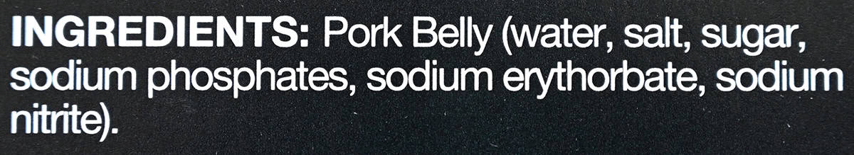 Image of the ingredients for the pork belly from the back of the box.
