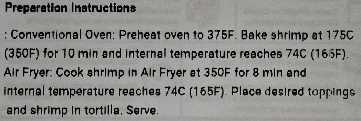Image of the cooking instructions for the tacos from the packaging.