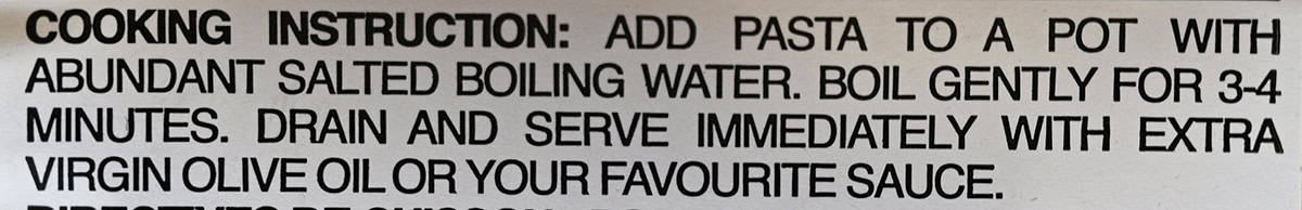 Image of the cooking instructions for the ravioli from the back of the package. 