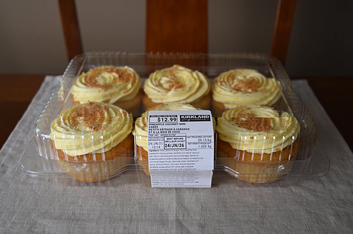 Image of the Costco Kirkland Signature Pineapple Coconut Mini Cakes in plastic packaging unopened.