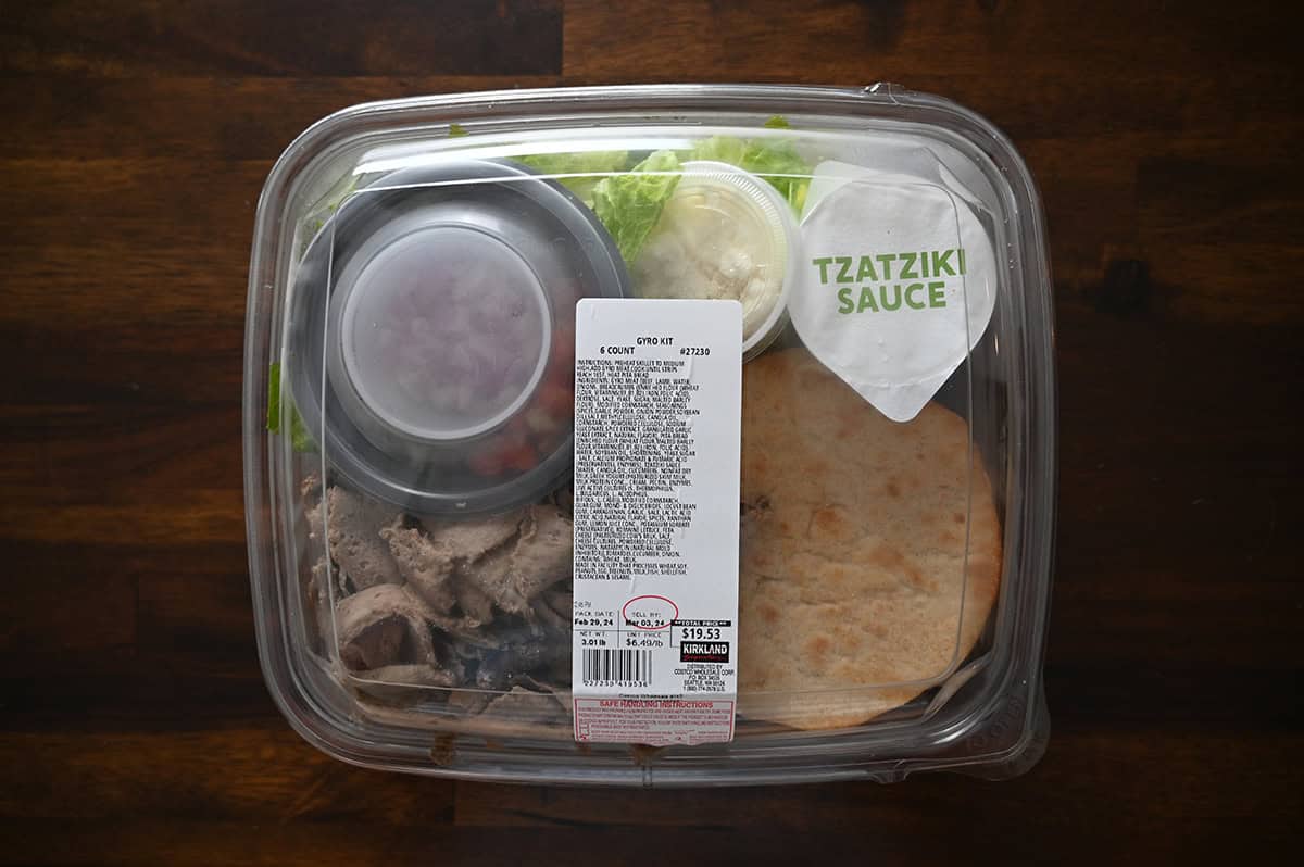 Image of the Costco Kirkland Signature Gyro Kit unopened sitting on a table.