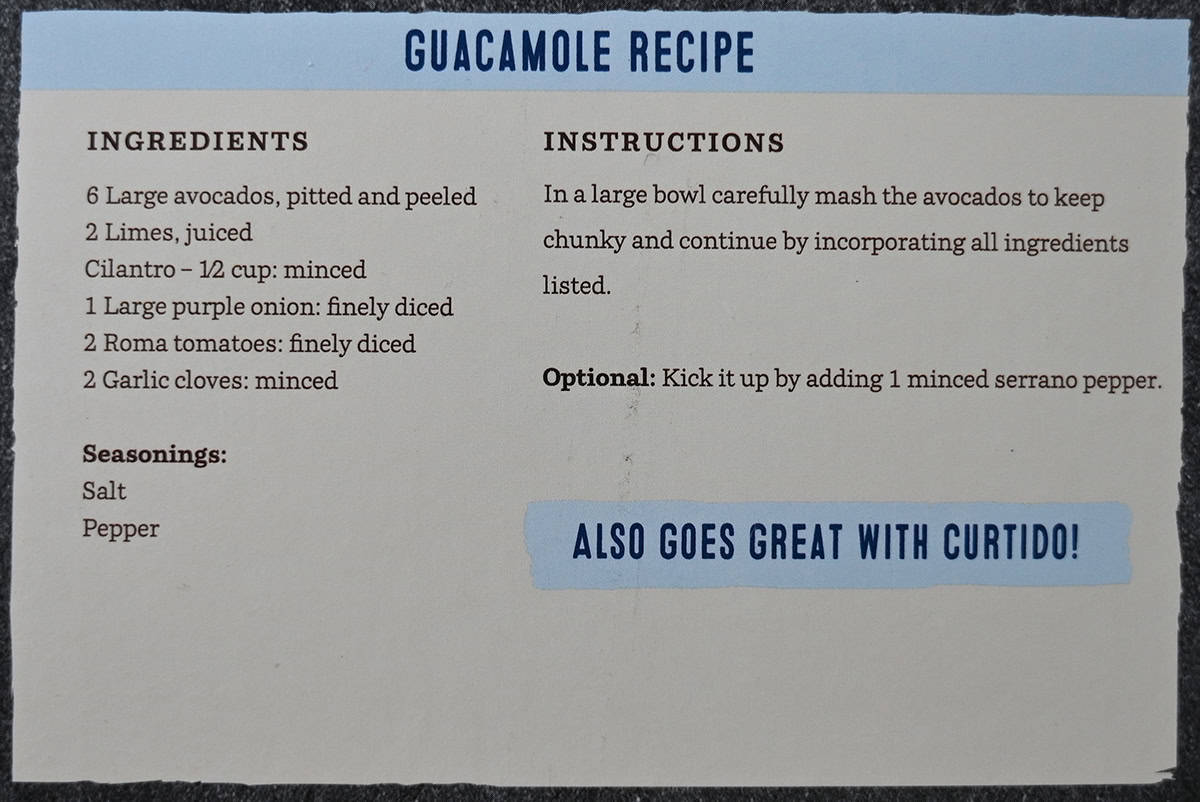 Image of a guacamole recipe from the back of the pupusa box.
