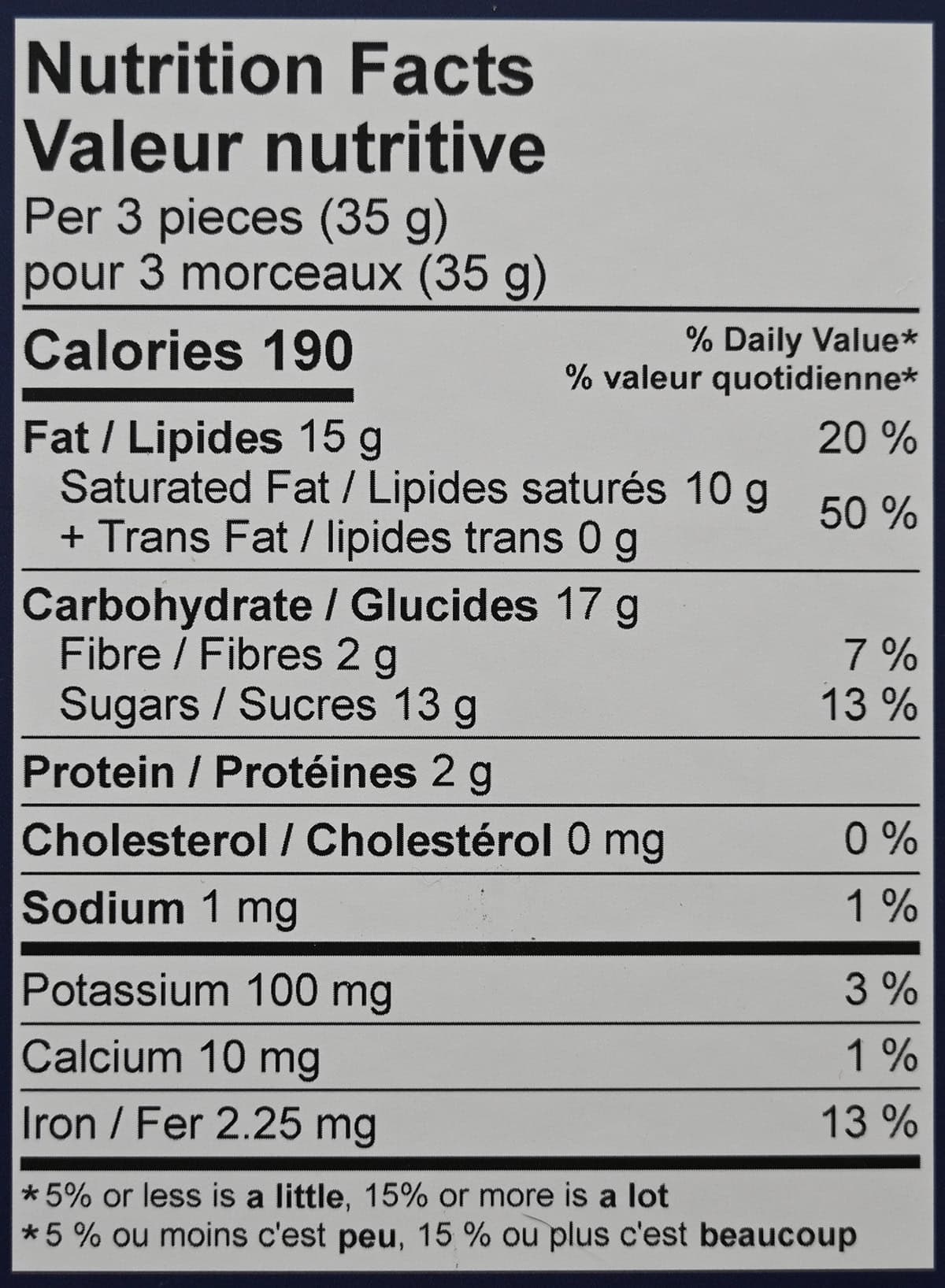 Image of the dark chocolate truffle nutrition facts from the back of the box.