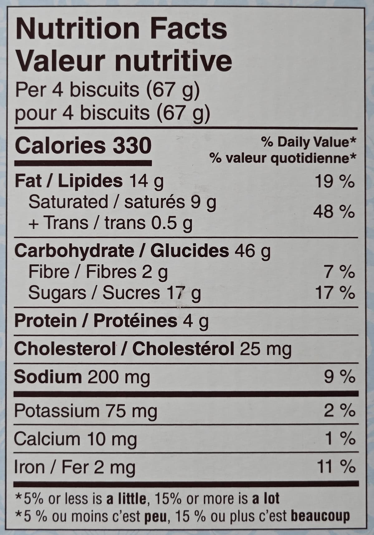Image of the nutrition facts for the cookies from the back of the package.