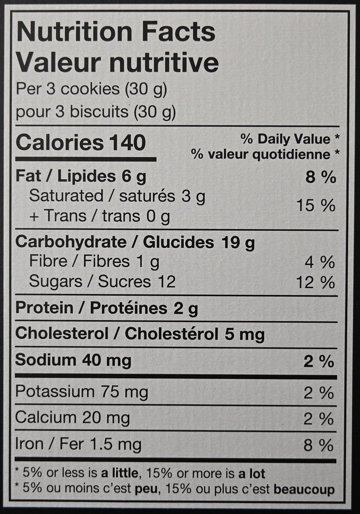 Image of the nutrition facts from the  back of the box.