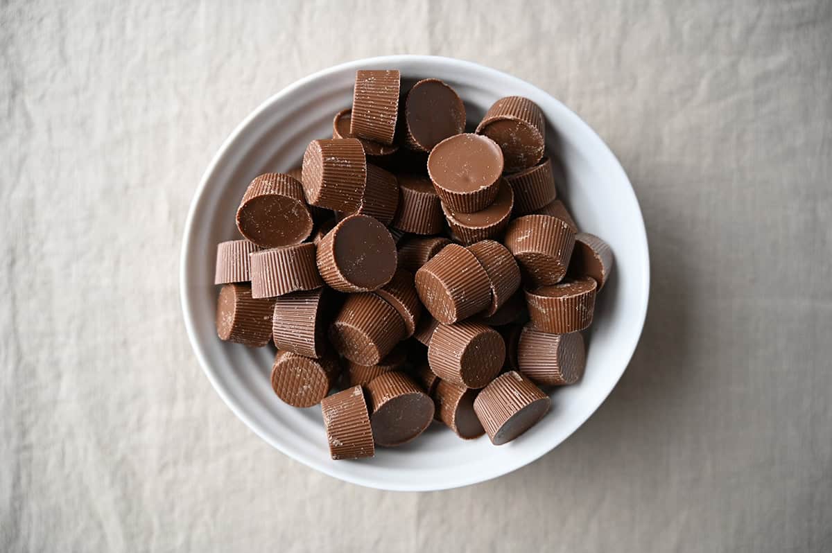 Top down image of a bowl of cookie butter cups.