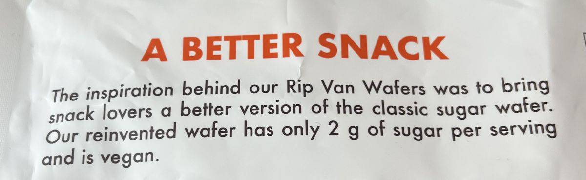 Image of the product description for the wafers from the back of the bag.