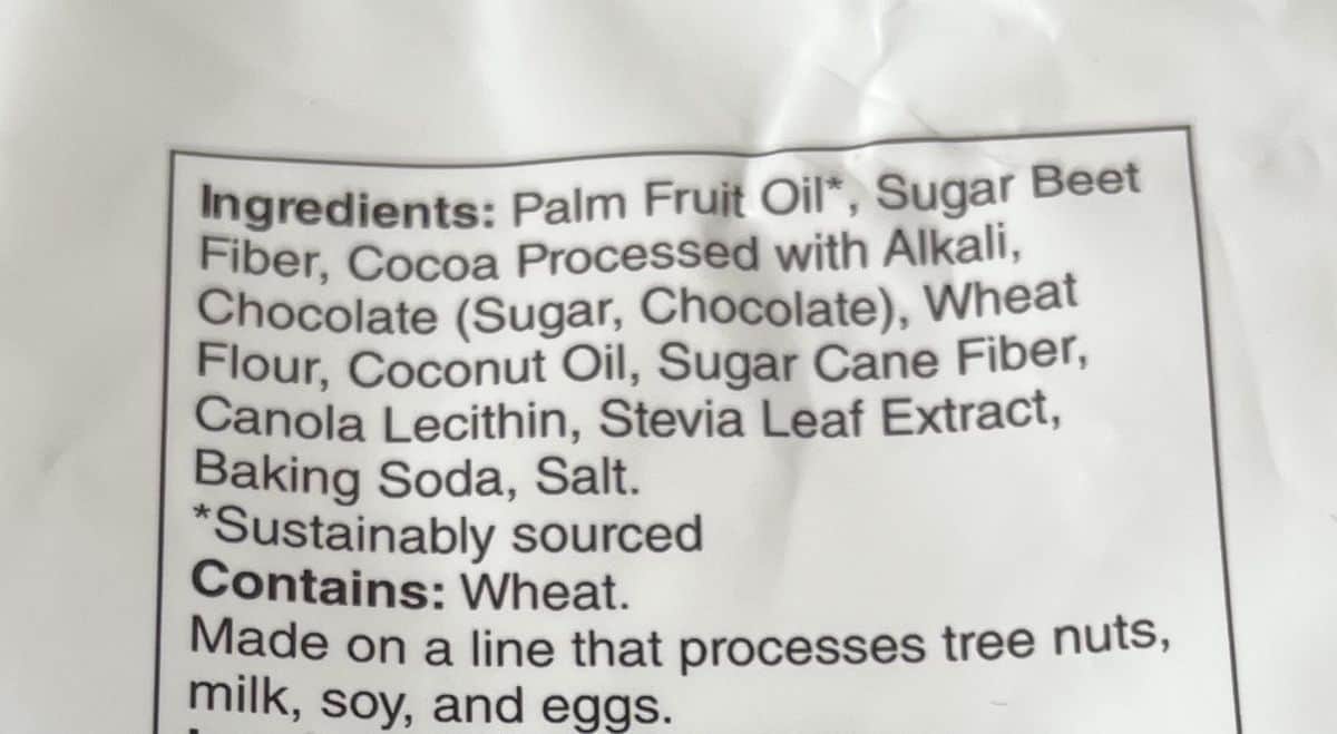 Image of the ingredients for the wafers from the back of the bag. 