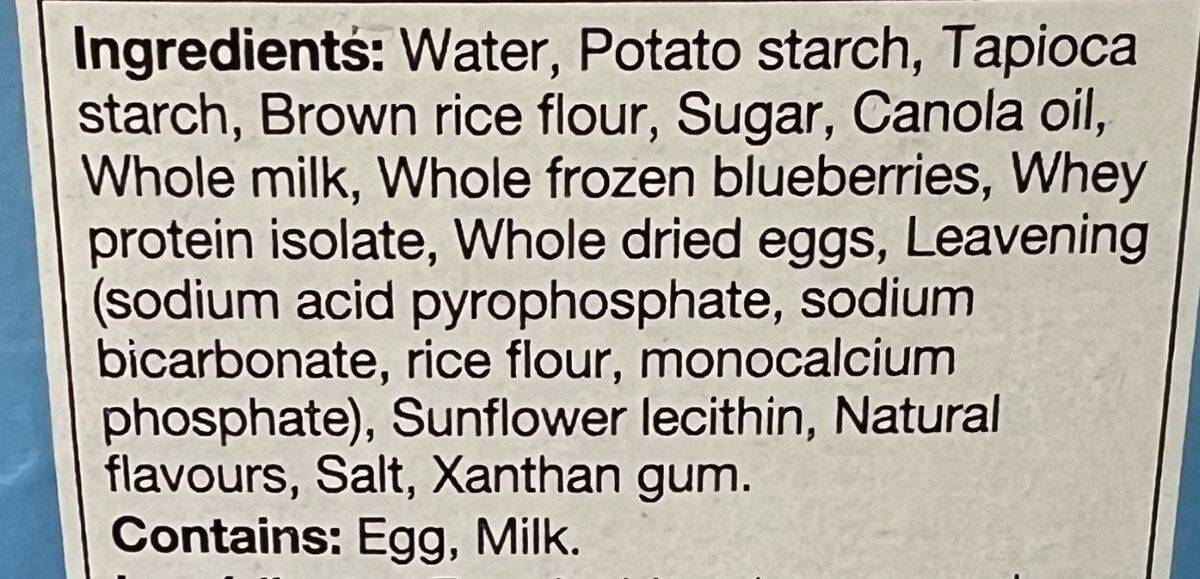 Image of the ingredients for the waffles from the back of the box.