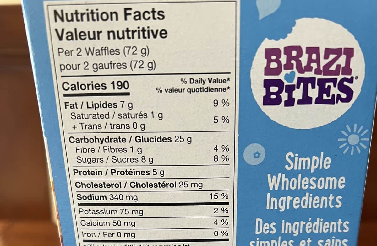 Image of the nutrition facts for the waffles from the back of the box.