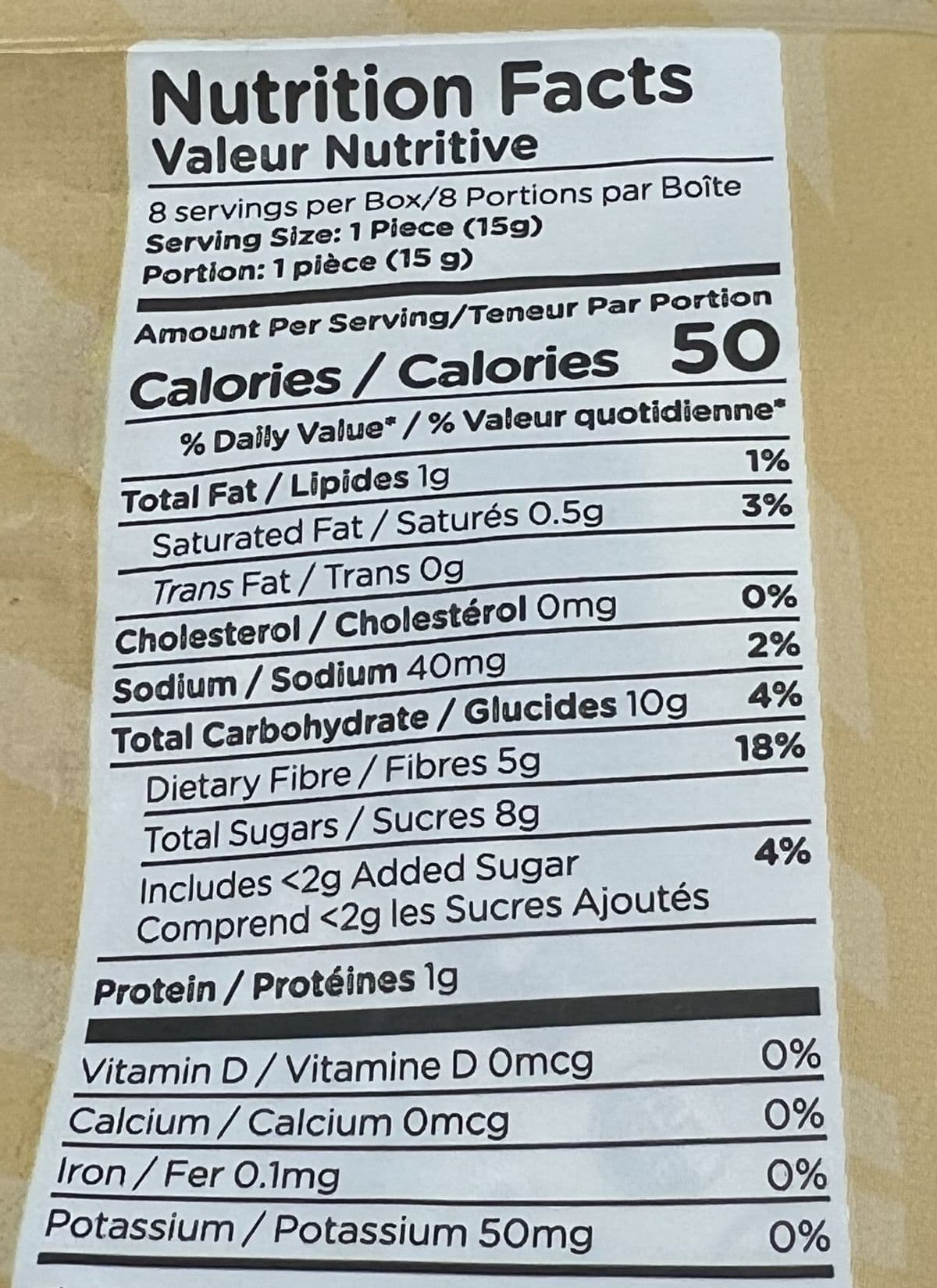 Image of the nutrition facts from the back of the package.