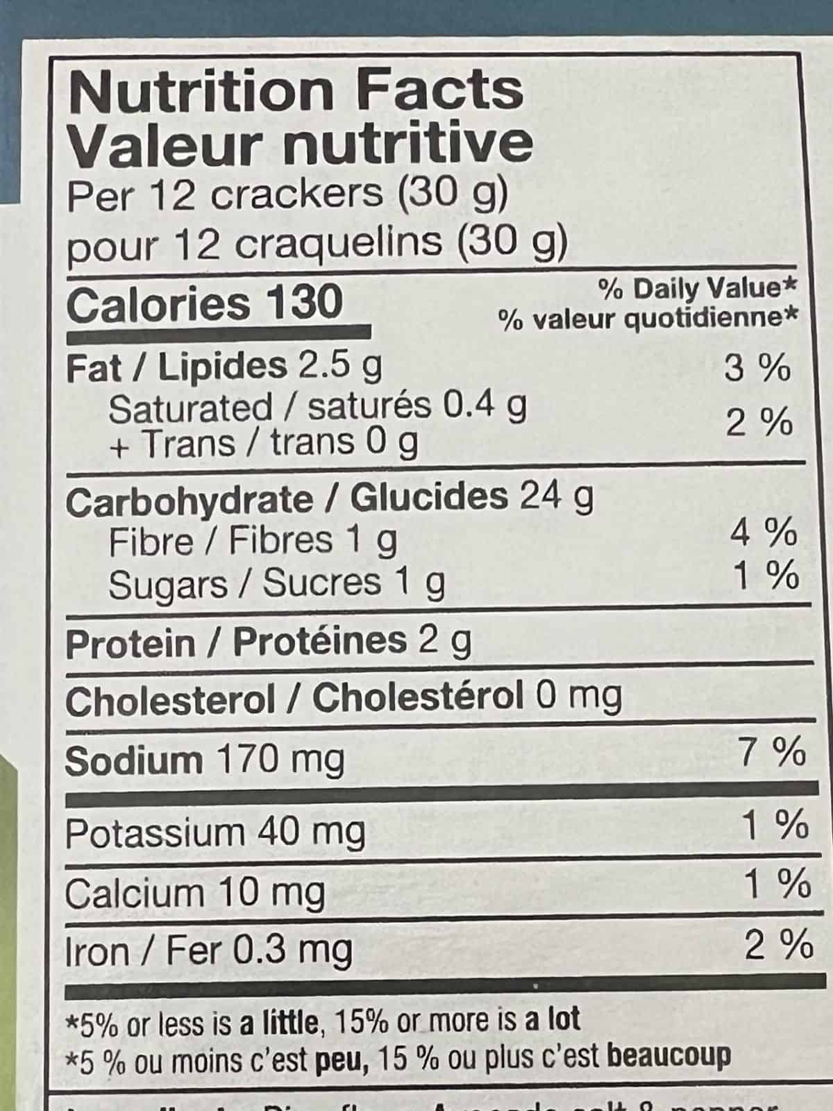 Image of the nutrition facts from the back of the box. 