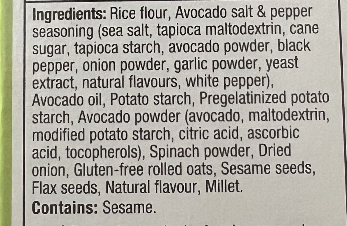 Image of the ingredients from the back of the box. 