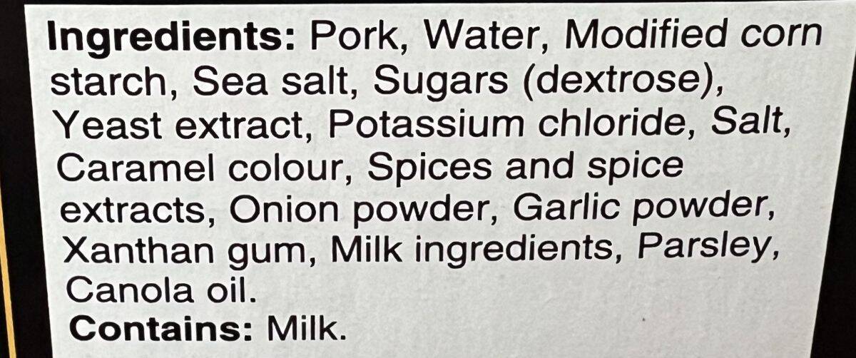 Image of the ingredients for the pork roast from the back of the box.