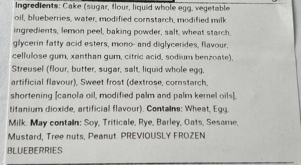 Image of the ingredients list for the loaf from the package.