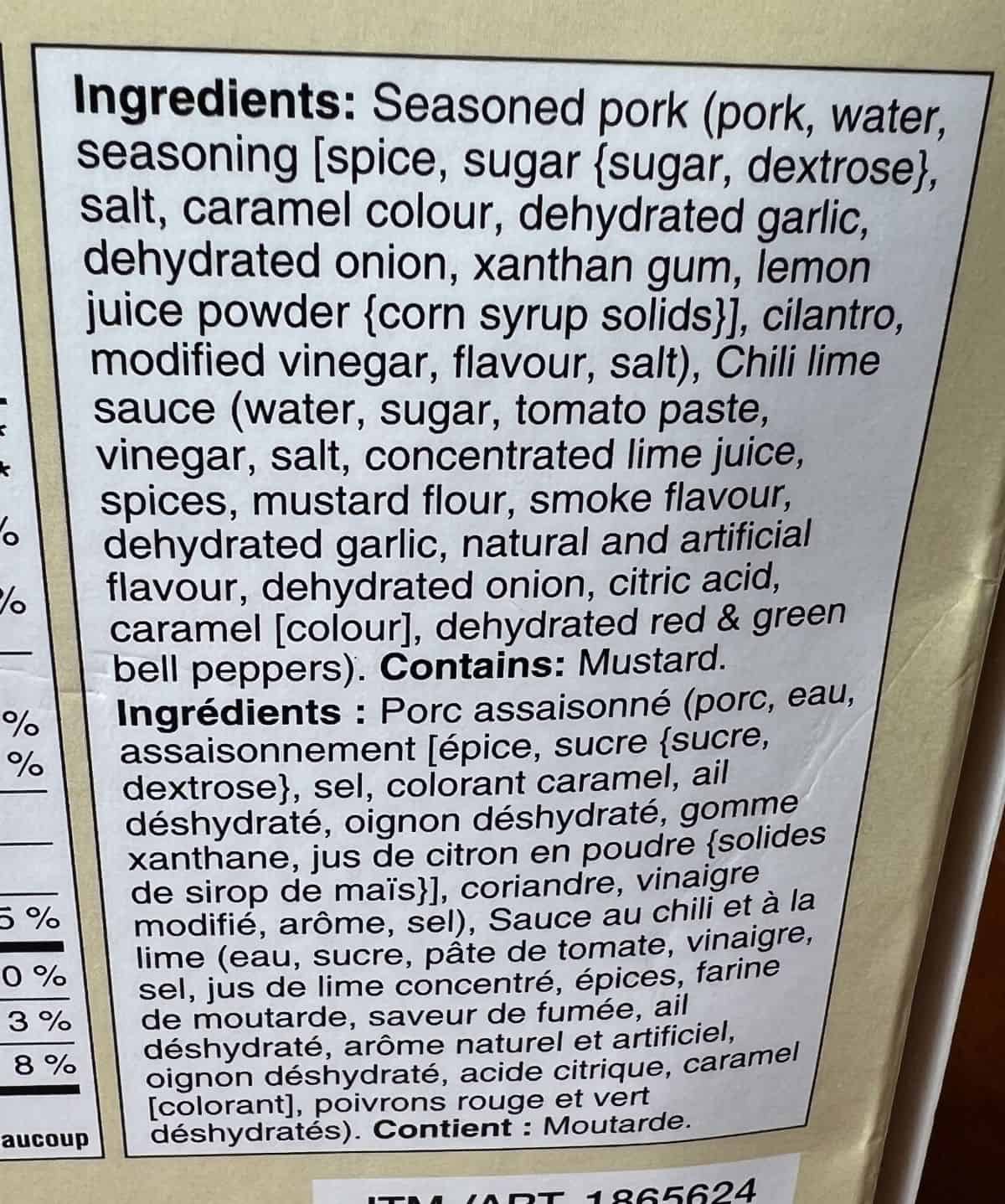 Image of the ingredients for the carnitas from the back of the box.