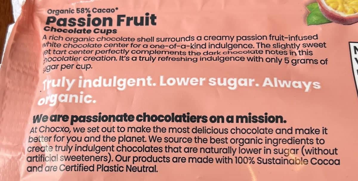 Image of the product and company description from the back of the bag.