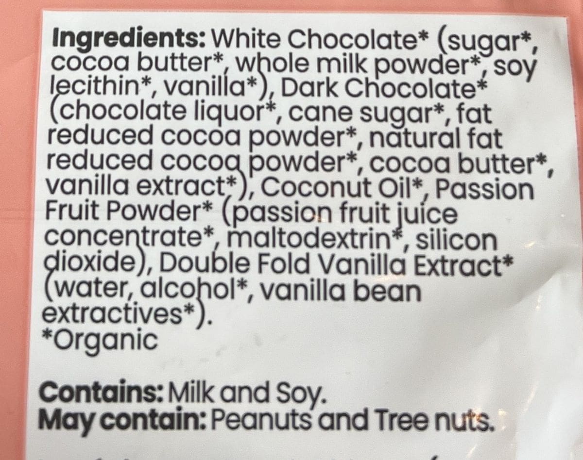 Image of the ingredients list from the back of the bag.