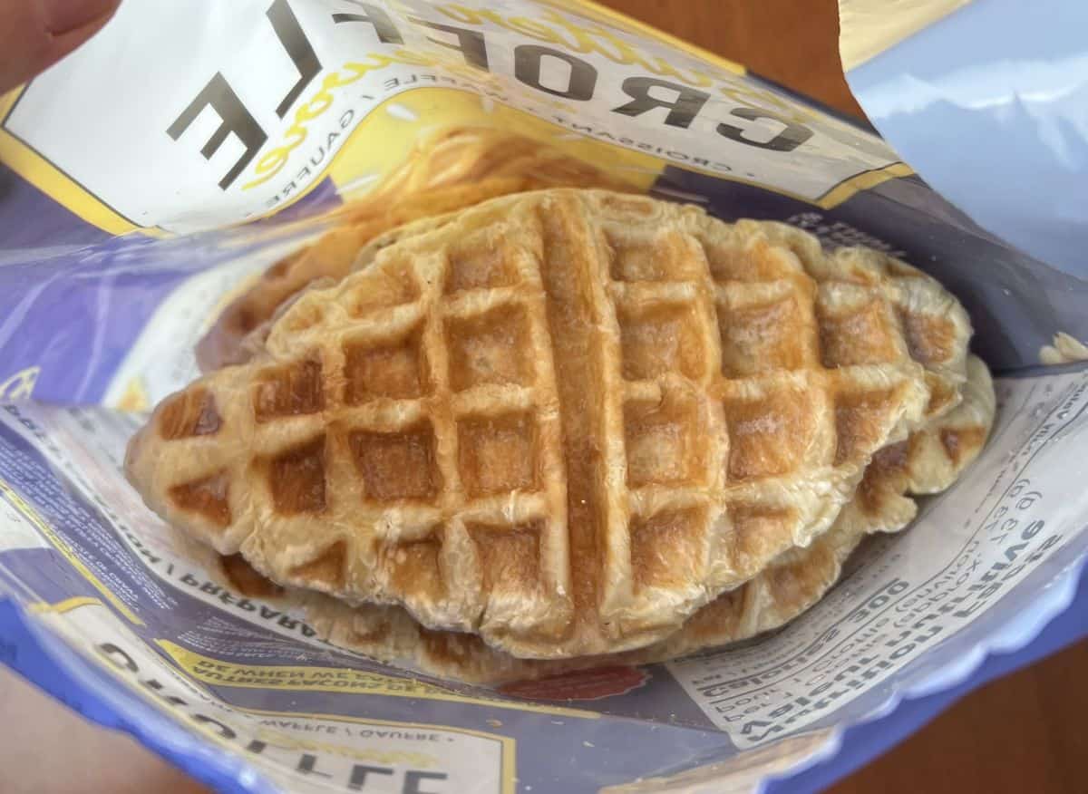 Image of an open bag of Costco When We Eat Butter Croffle showing the Croffles in the bag.