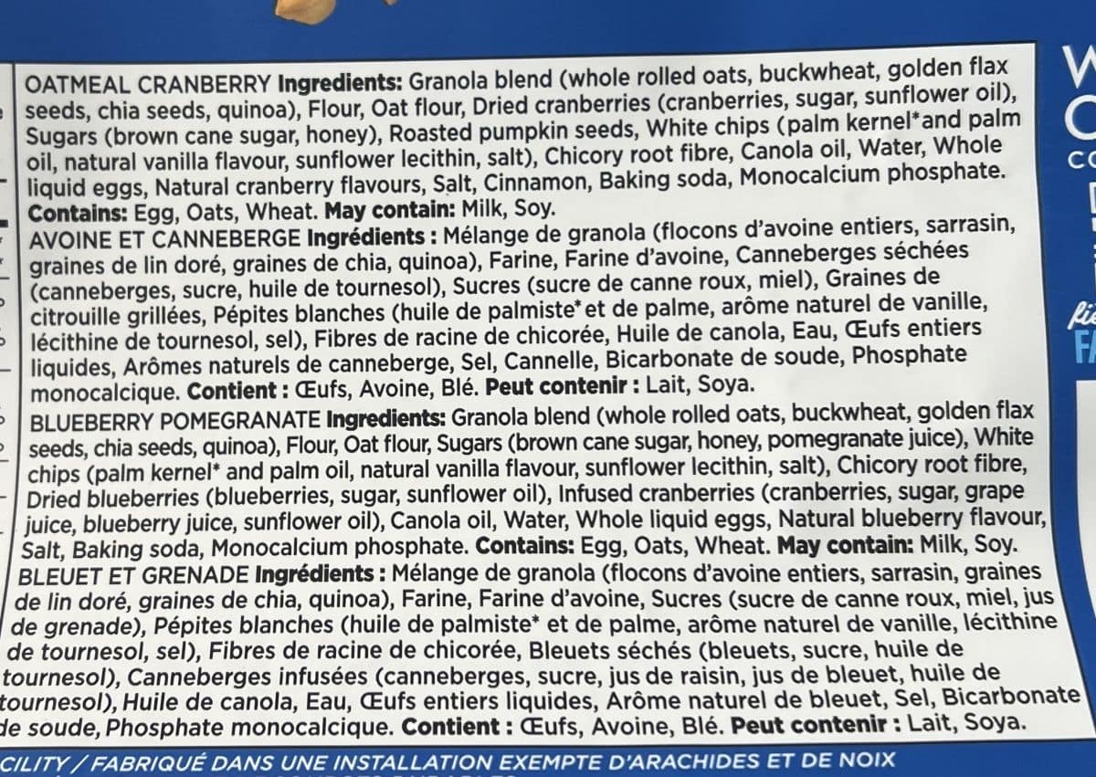 Image of the granola bakes ingredients label from the back of the bag.