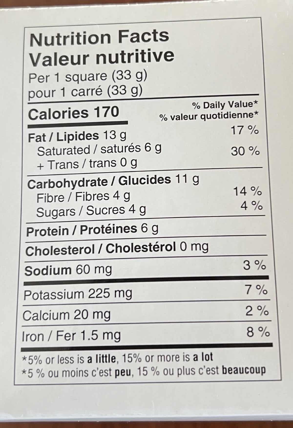 Image of nutrition facts for the peanut butter Mid-Day Squares.