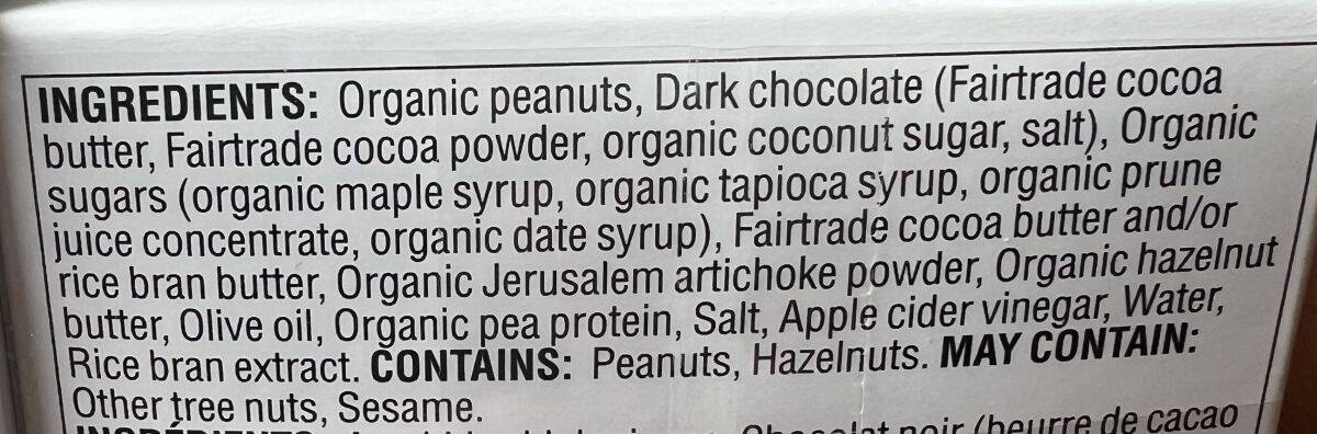 Image of the ingredients list for the peanut butter Mid-Day Squares from the box.