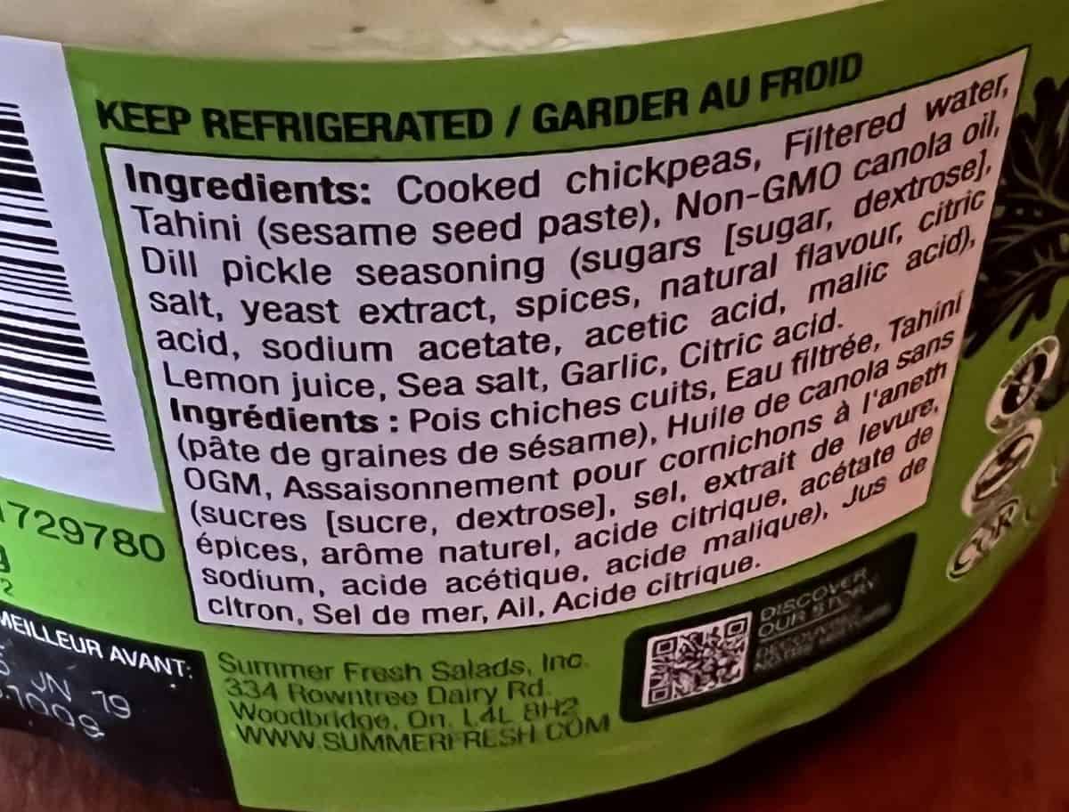 Image of the ingredients for the hummus from the container.