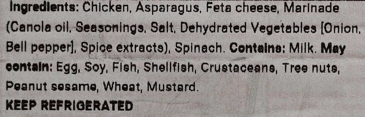 Image of the ingredients list for the chicken breasts from the back of the package. 