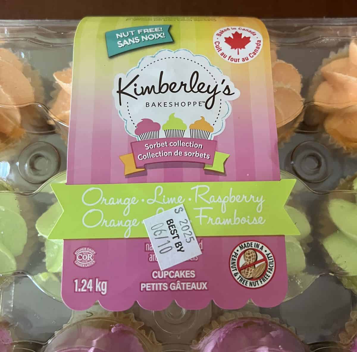 Closeup image of the front label on te Kimberly's Bakeshoppe Cupcakes. 