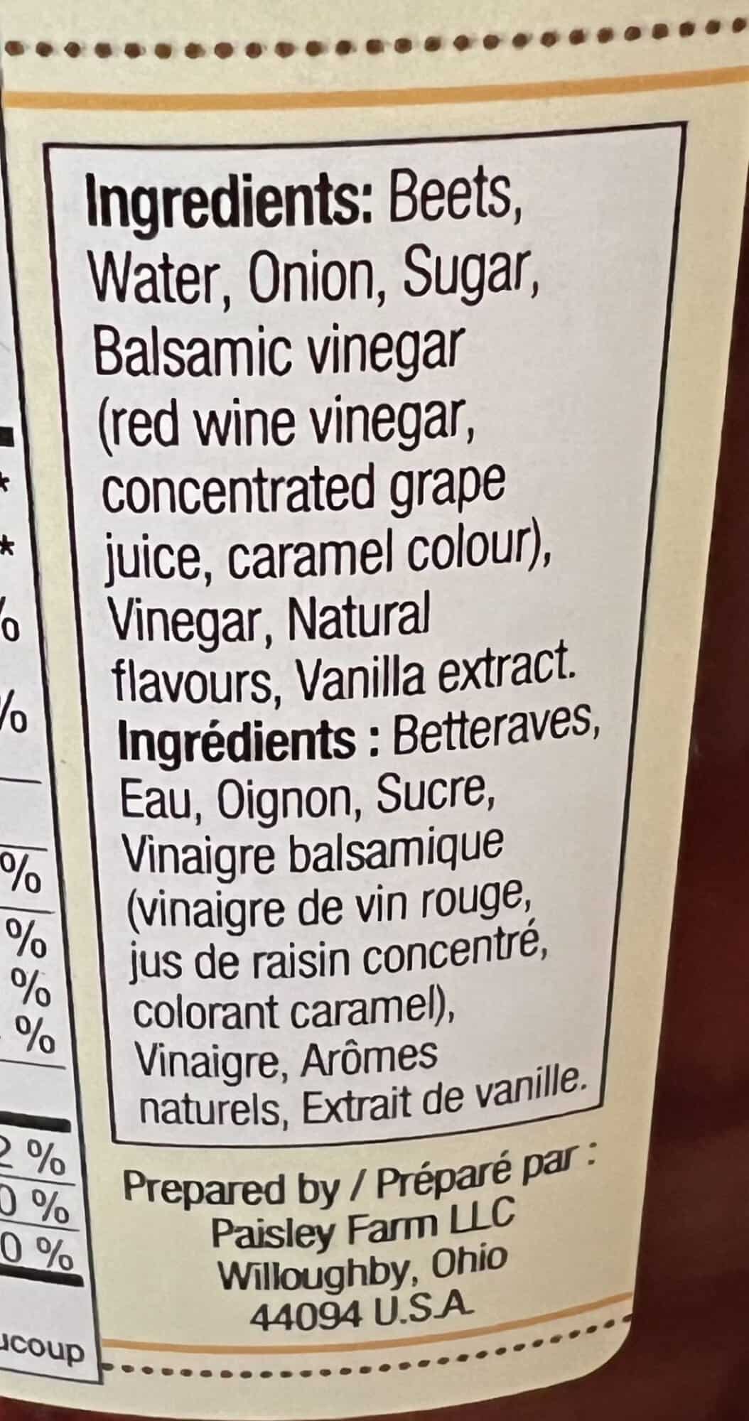 Image of the ingredients for the salad from the back of the jar.